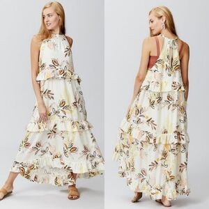 Free People Cream Floral Tiered Halter Maxi Dress